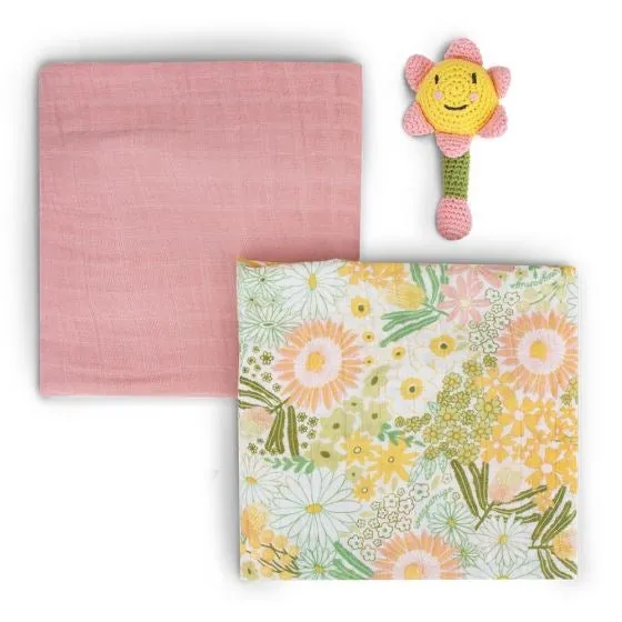 Little Linen Weego Muslin & Rattle - Floraful