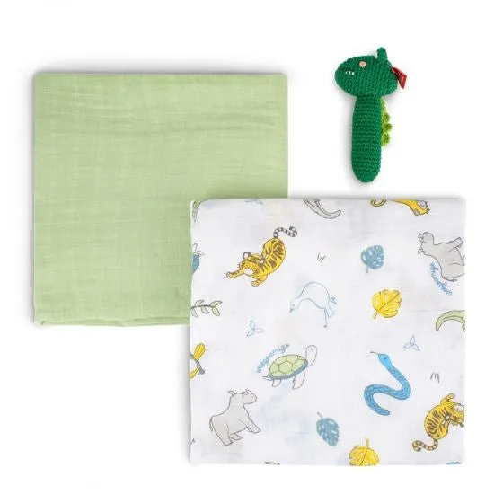 Little Linen Weego Muslin & Rattle - Painted Jungle