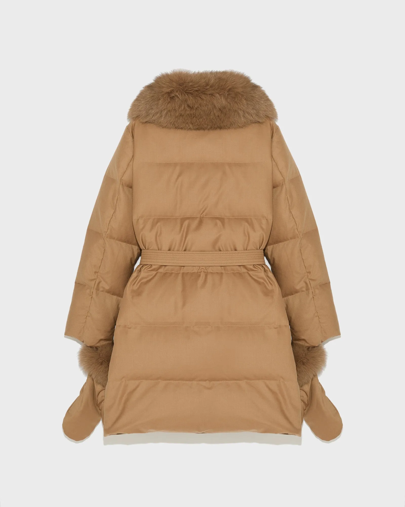 Loro Piana flannel down jacket with detachable fox fur collar