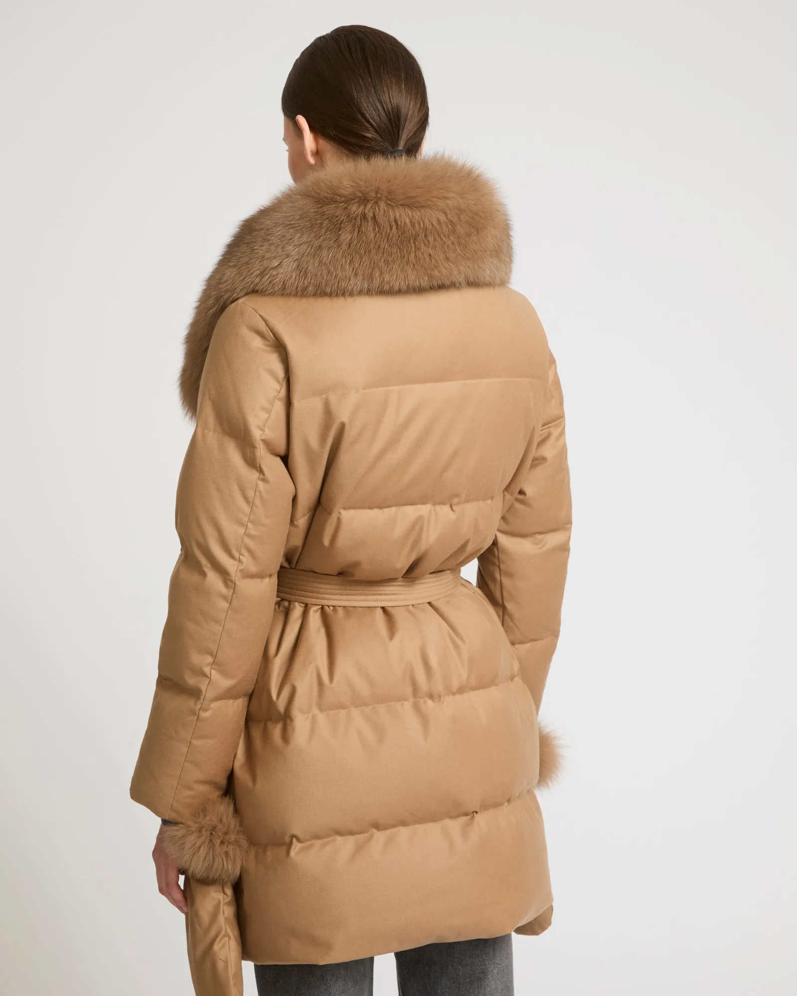 Loro Piana flannel down jacket with detachable fox fur collar