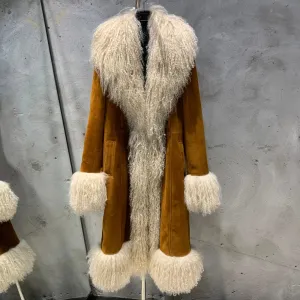 Luxury Sheepskin Leather & Suede Fur Coat