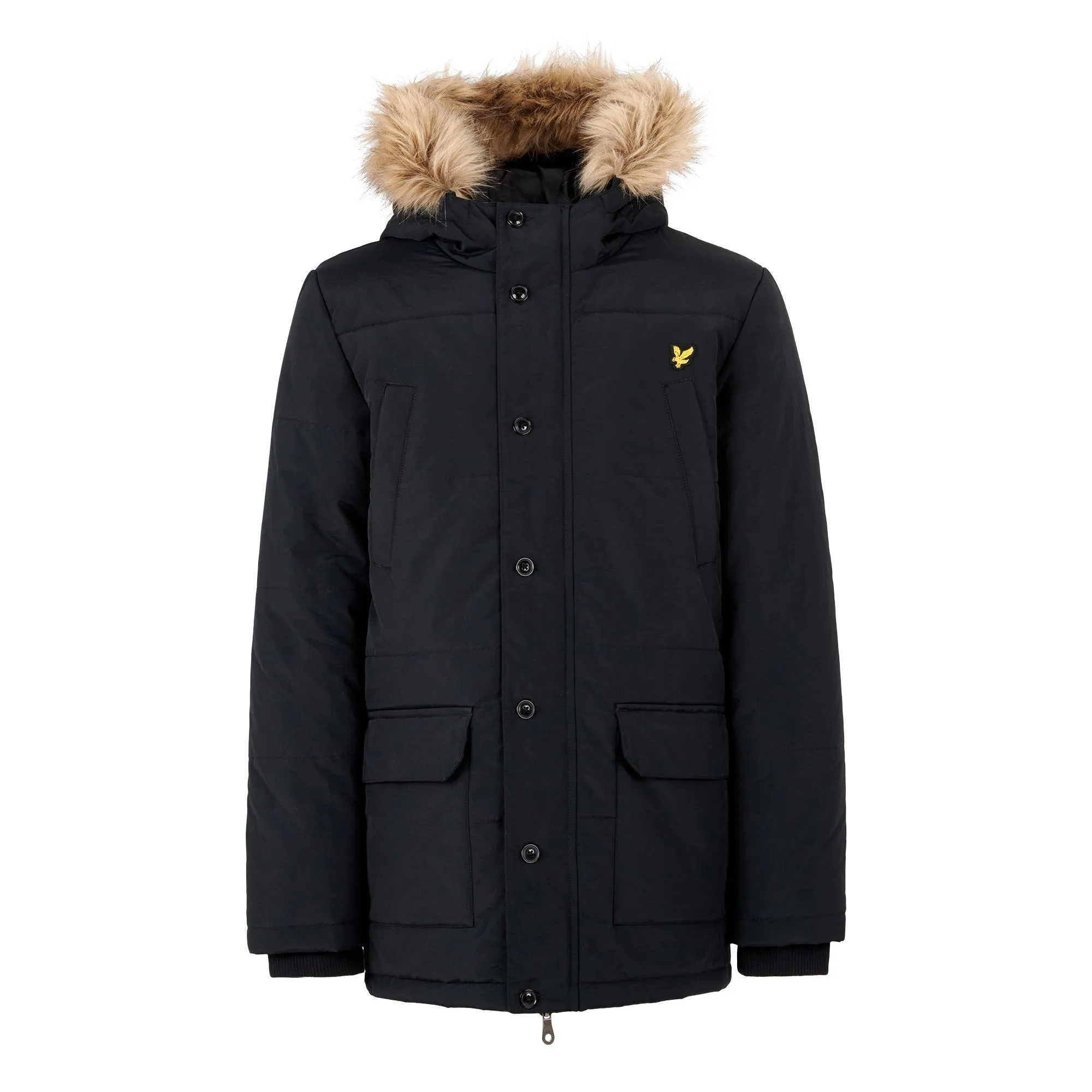 Lyle & Scott Fur Trim Classic Parka Coat Black