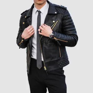 Mens Quilted Leather Biker Jacket