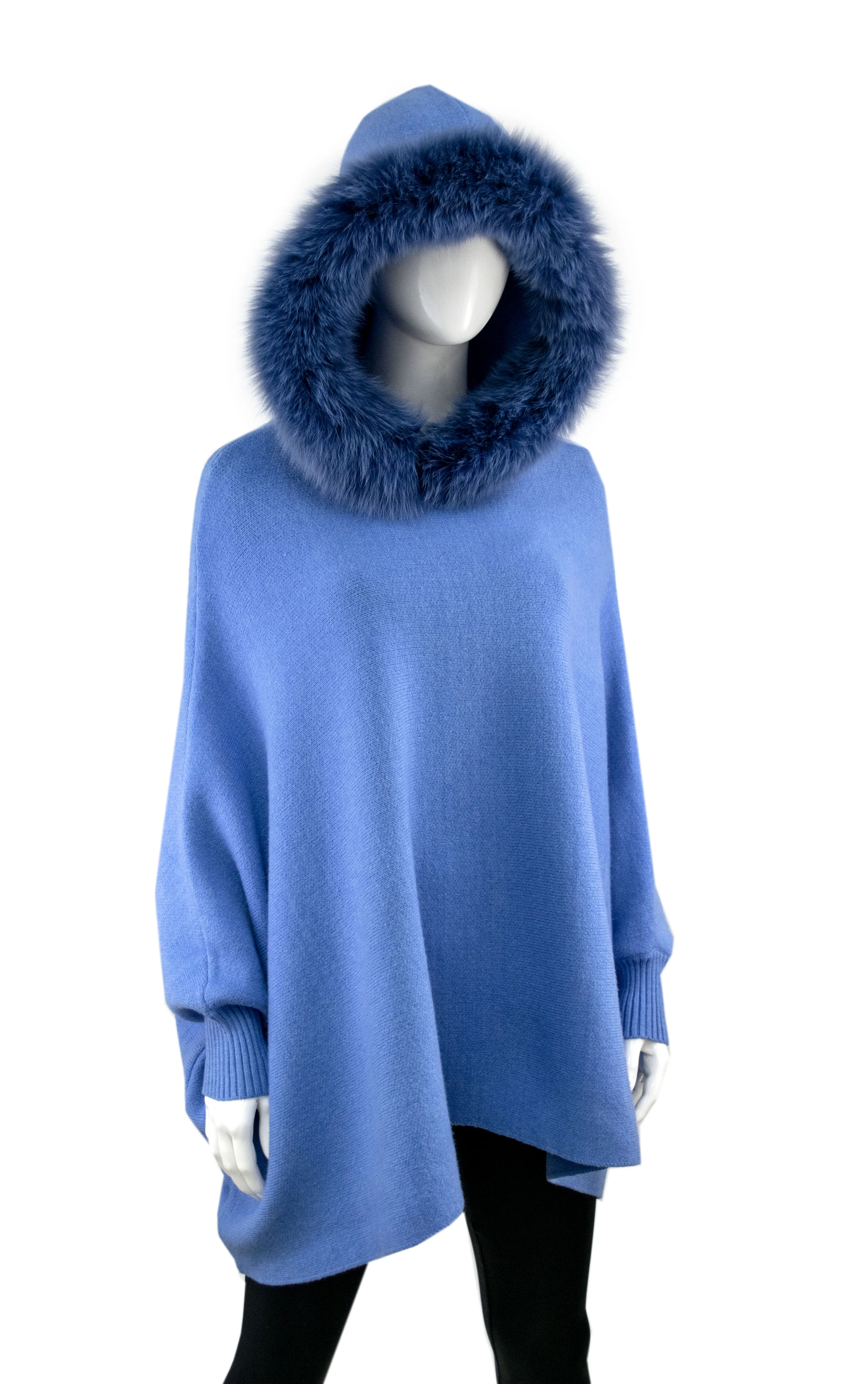 Mitchie's | Knitted Poncho with Fox Fur Trimmed Hood