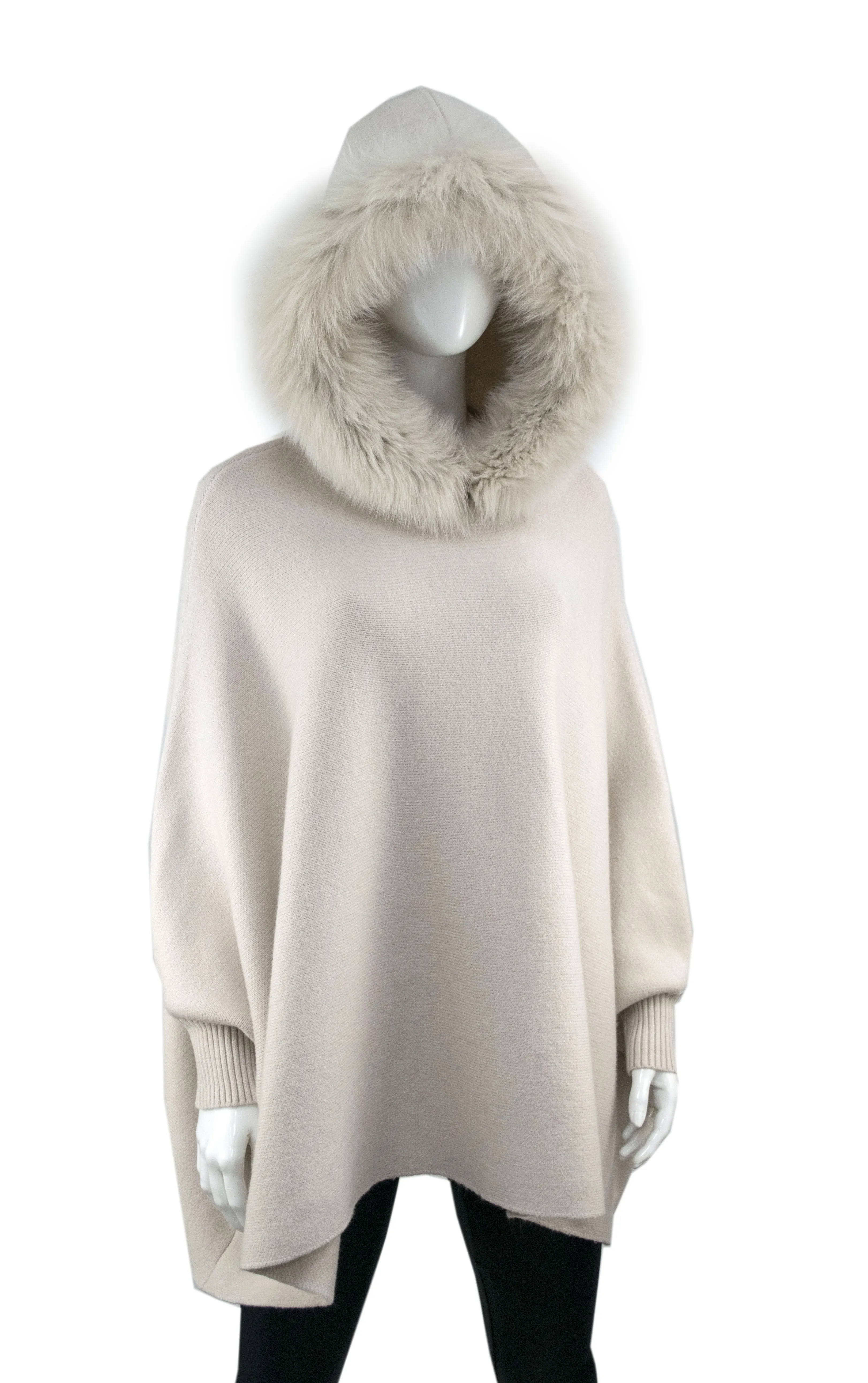 Mitchie's | Knitted Poncho with Fox Fur Trimmed Hood