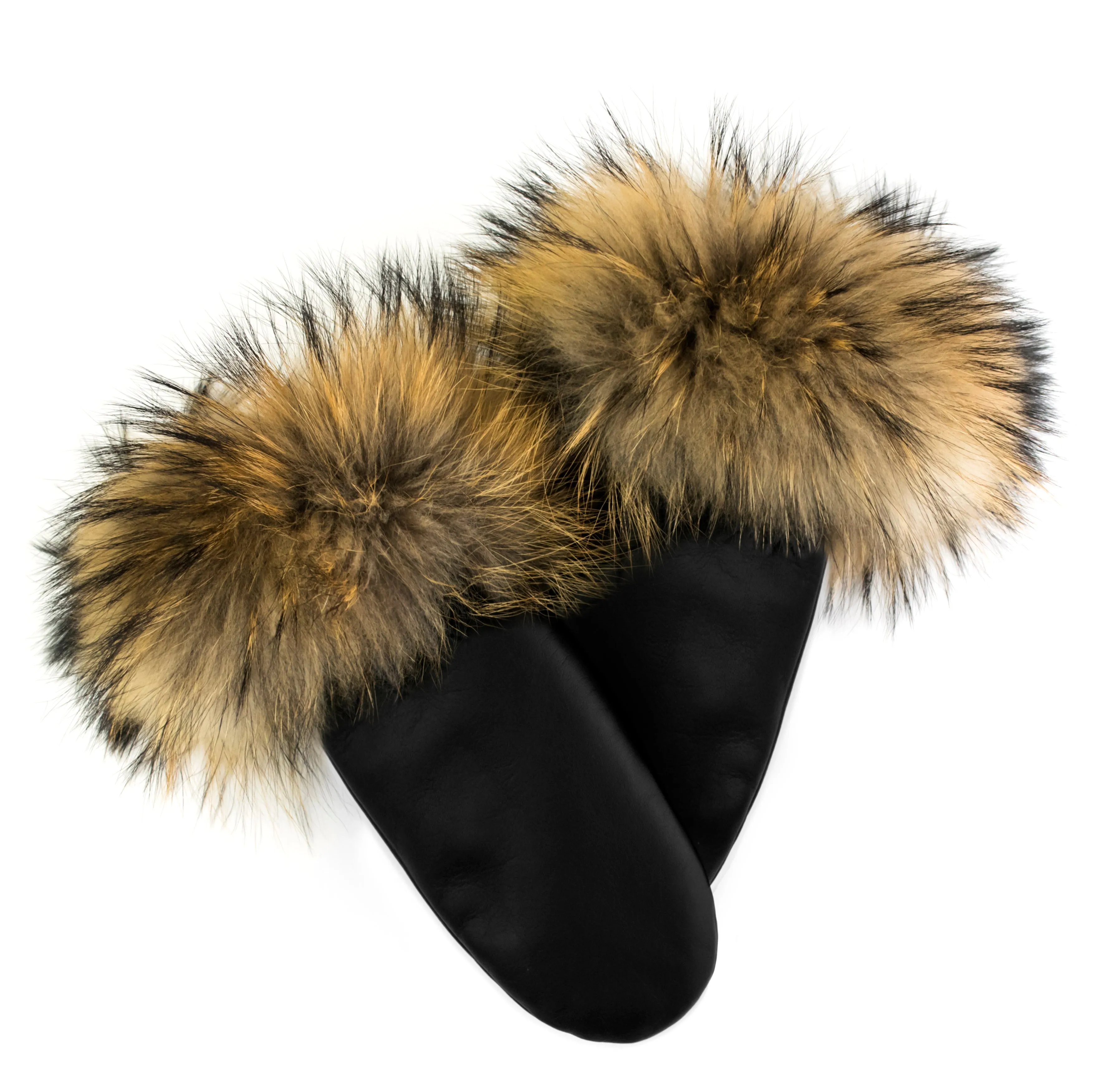 Mitchie's Matchings | Leather Mittens with Canadian Raccoon Fur Trim