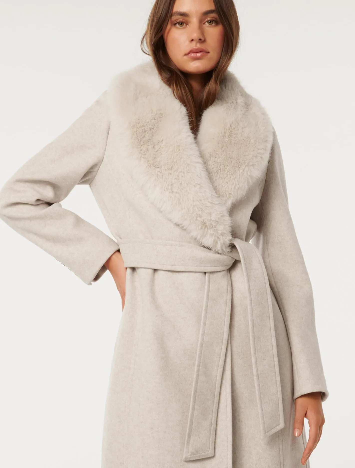 Monica Fur Collar Wrap Coat