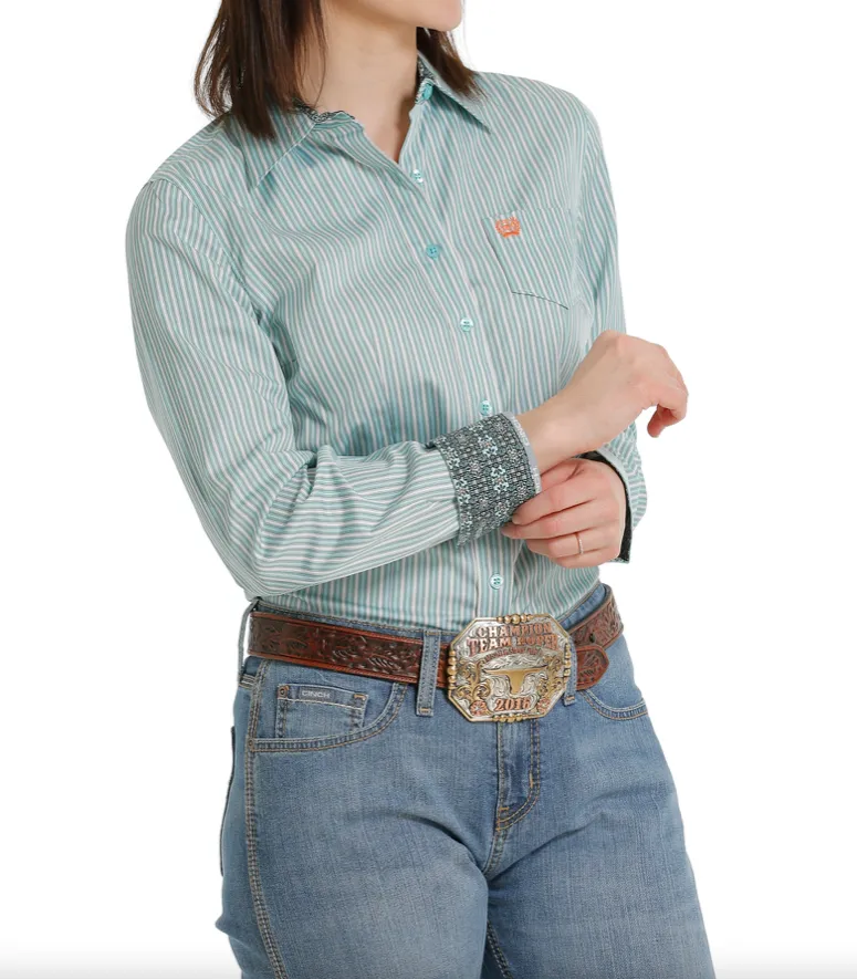 MSW9164198 - Cinch Women’s LS Striped Button-Up Shirt - Light Blue