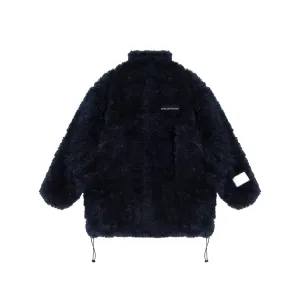 Navy Blue Oversized Fur Coat