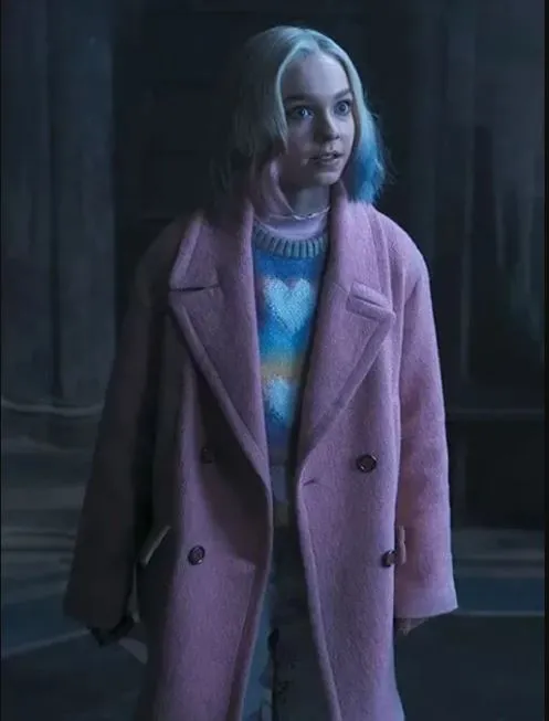 Netflix Series Wednesday Enid Sinclair Pink Wool Single Breasted Trench Coat