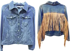 NEW W/O TAGS - CHICO'S PLATINUM COLLECTION DENIM SUEDE JACKET WITH FABULOUS 12" FRINGE - WOULD MAKE A WONDERFUL CHRISTMAS OR BIRTHDAY GIFT