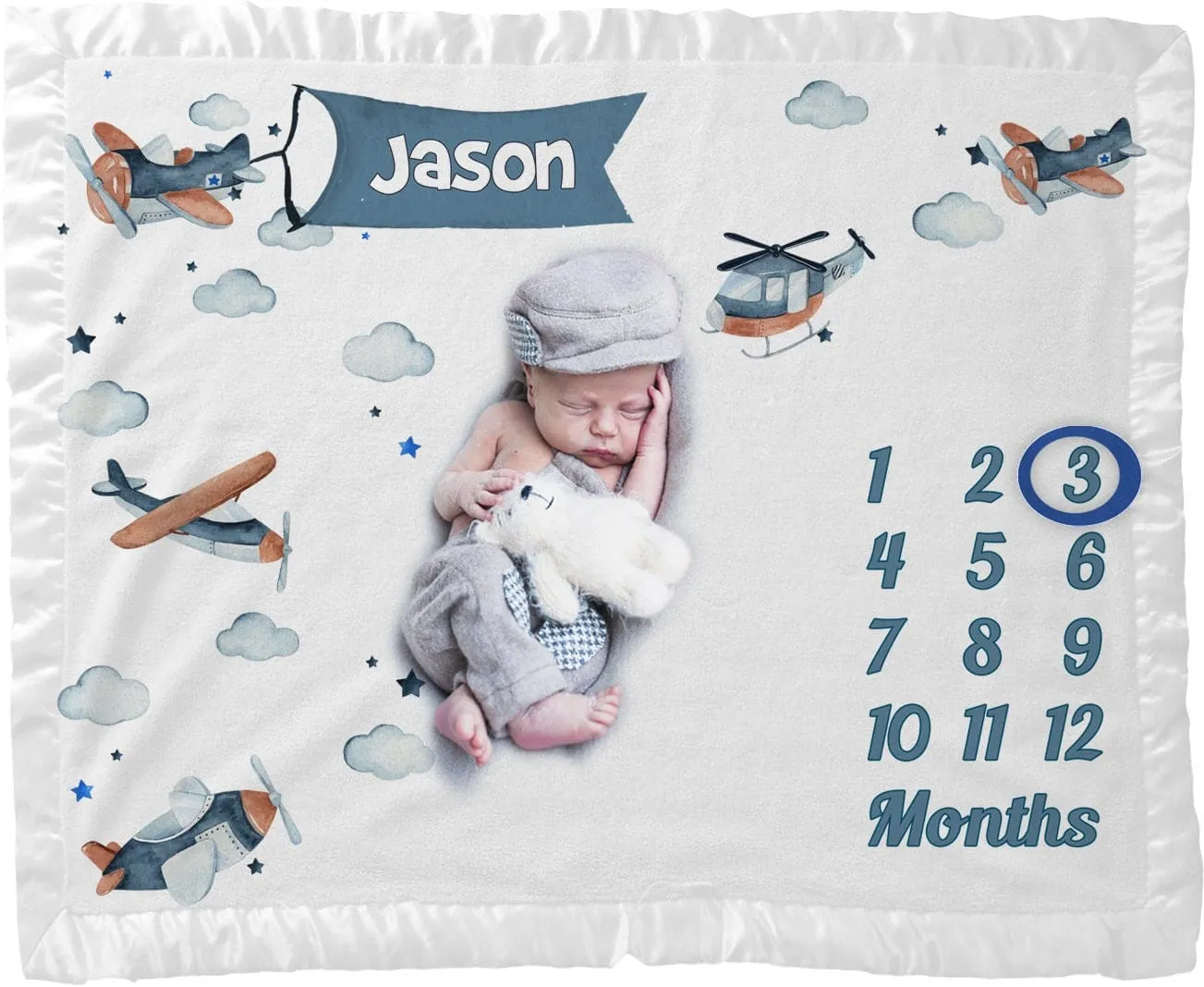 Personalized Baby Milestone Blanket Boy | Airplane | Personalized Monthly Milestone Blanket | Gift for Boys Baby Shower | Photo Prop