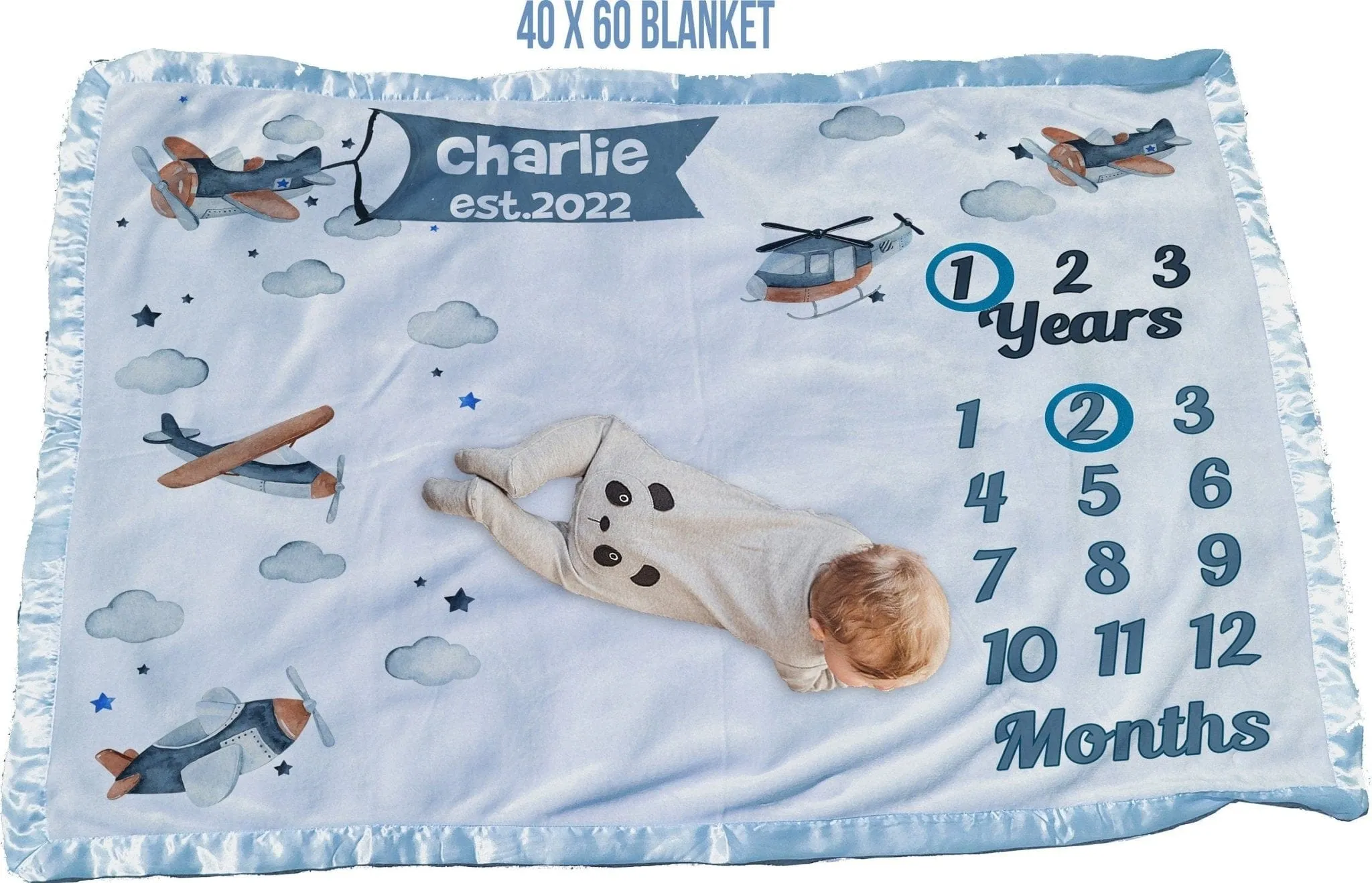 Personalized Baby Milestone Blanket Boy | Airplane | Personalized Monthly Milestone Blanket | Gift for Boys Baby Shower | Photo Prop