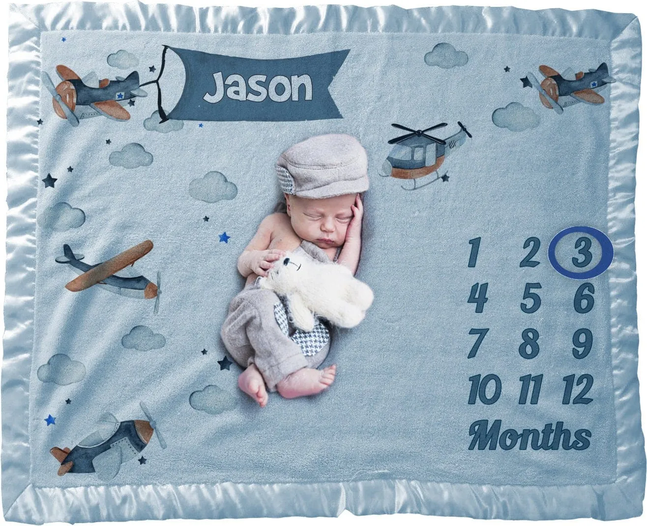 Personalized Baby Milestone Blanket Boy | Airplane | Personalized Monthly Milestone Blanket | Gift for Boys Baby Shower | Photo Prop