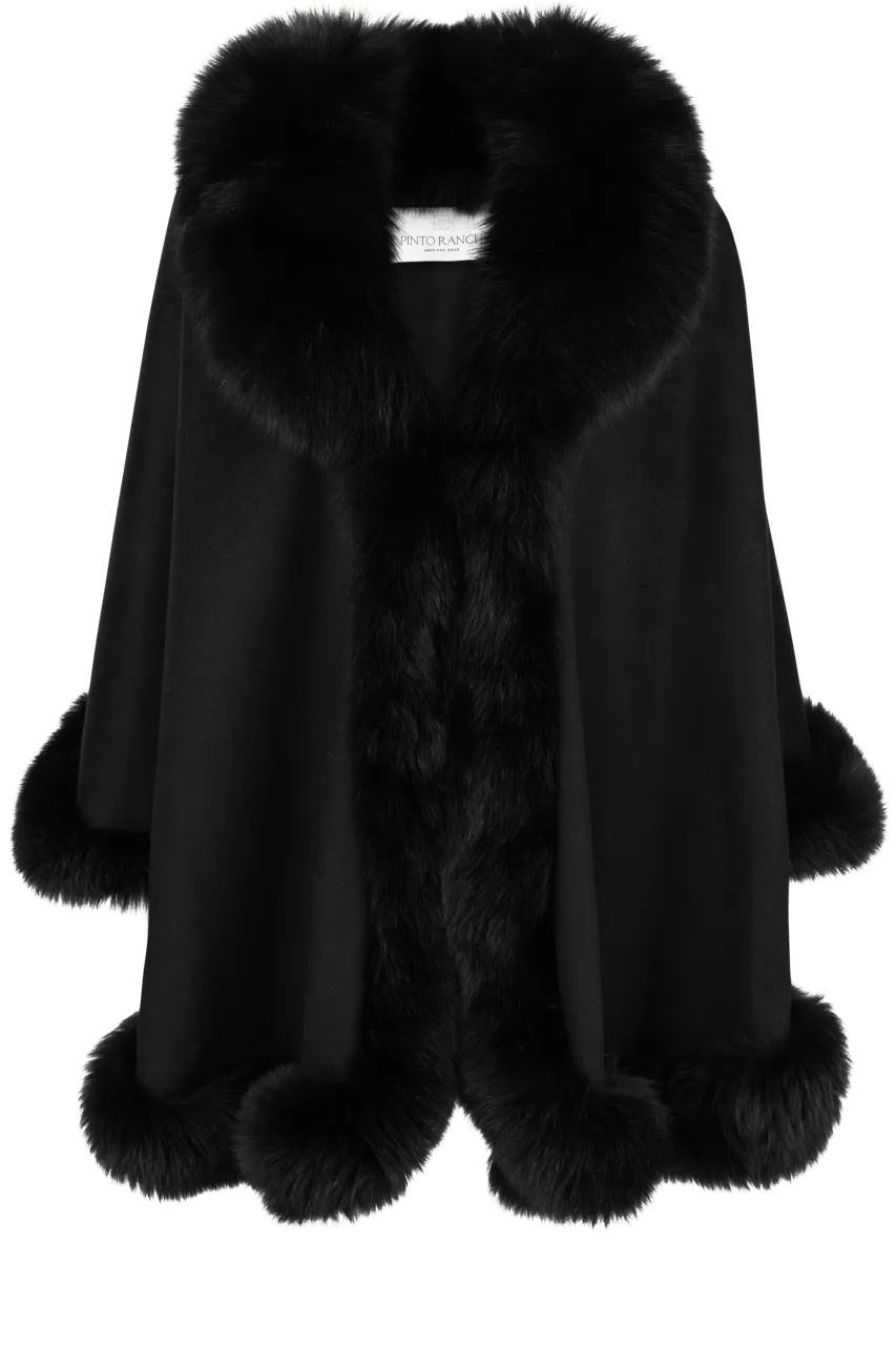 Pinto Ranch Cashmere & Fox Fur Cape - Black