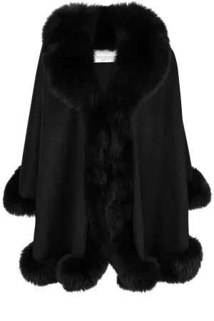 Pinto Ranch Cashmere & Fox Fur Cape - Black