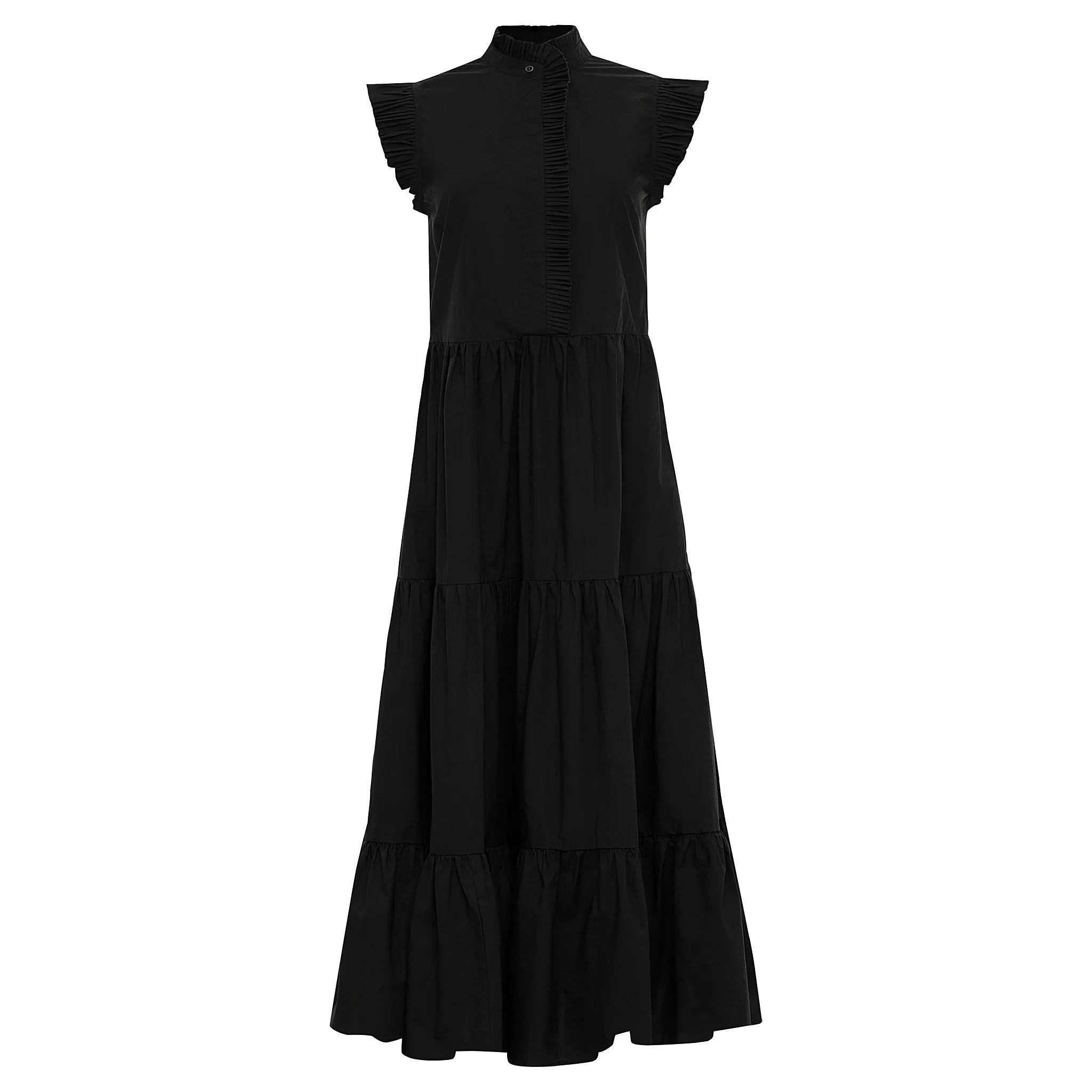 Pleated Flounce Dress - Black