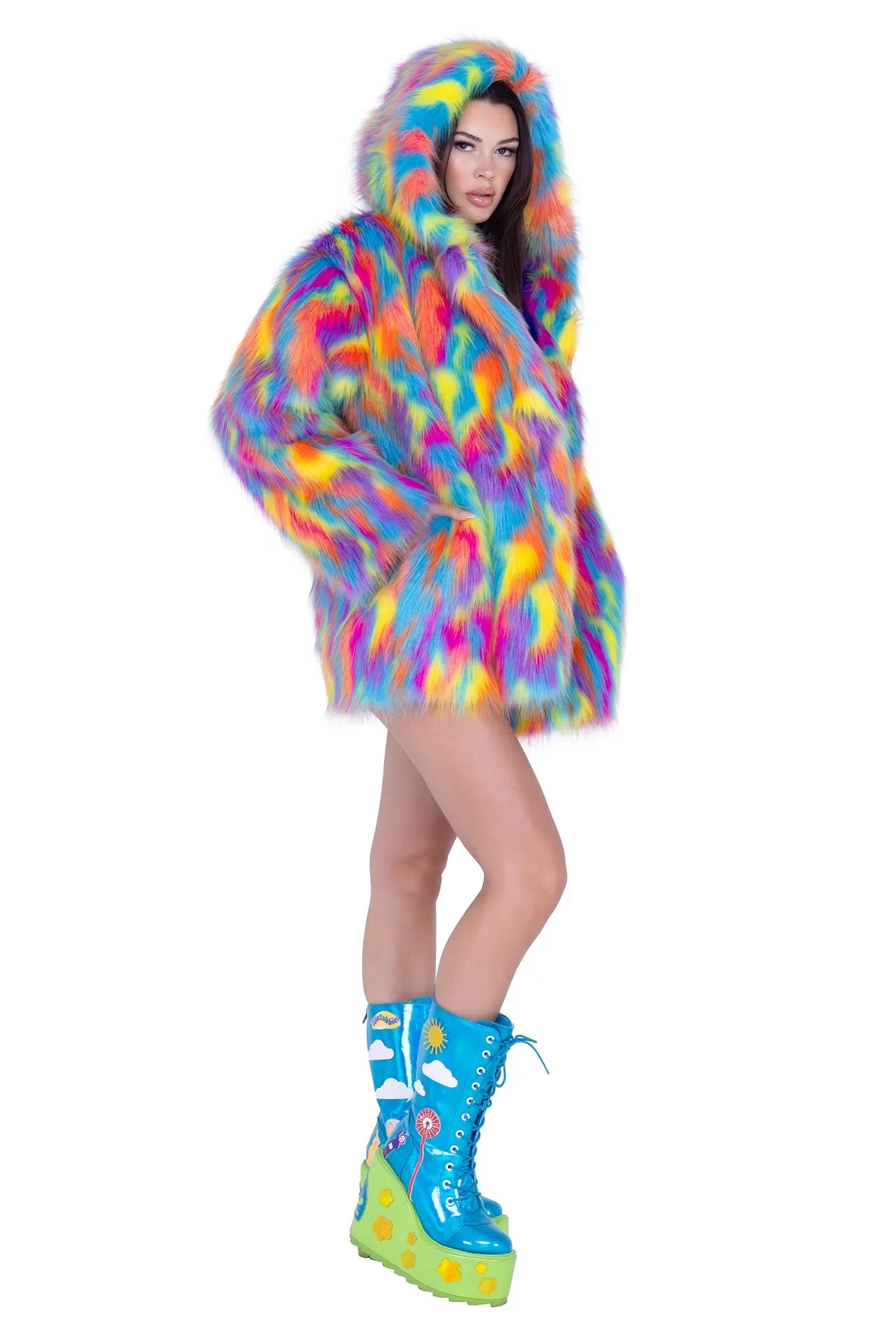 Rave FE293 - Thigh-High Hooded Fur Coat - J. Valentine