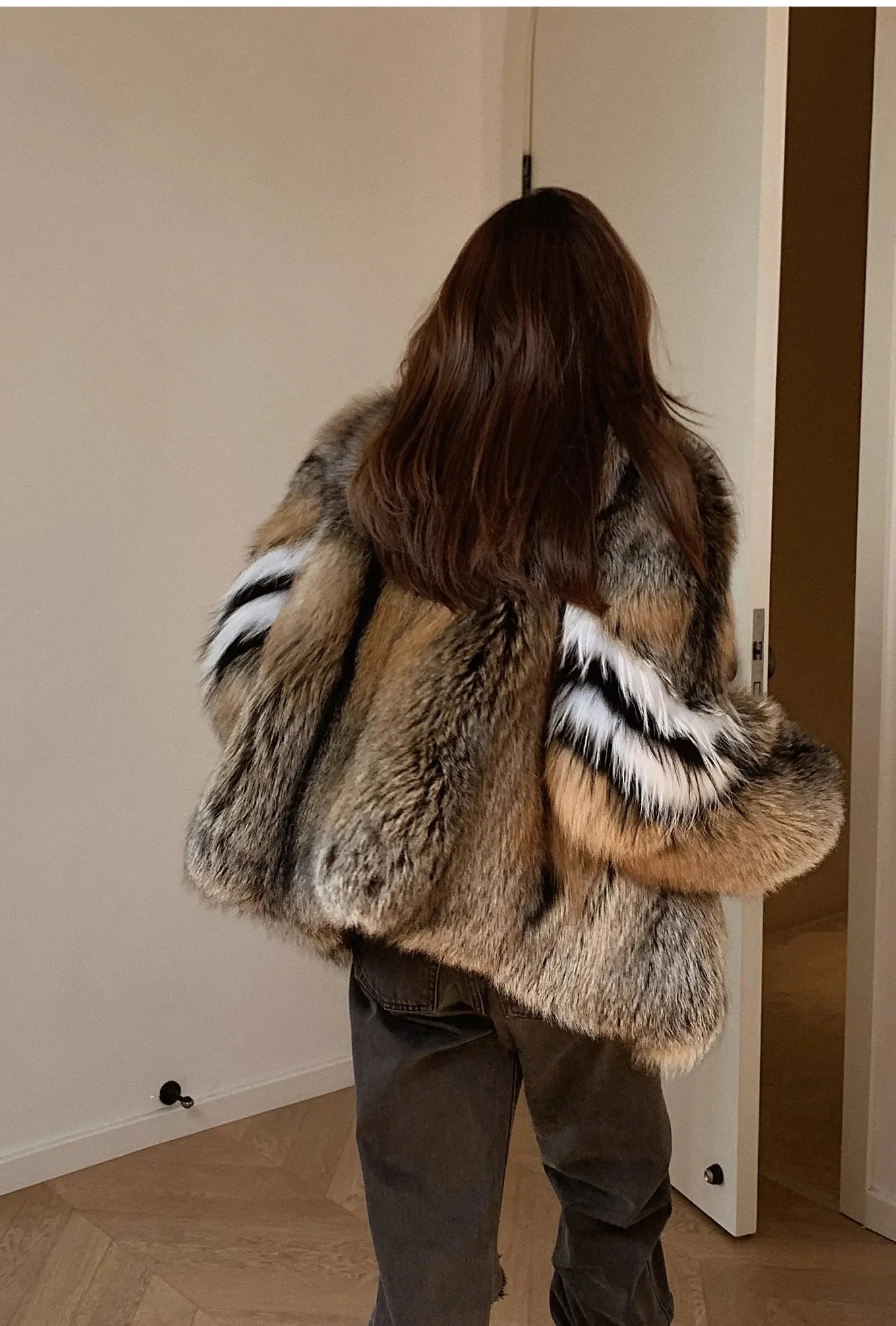 Real Natural Silver Fox Fur High Class Chic Genuine Fur coat Autumn coat