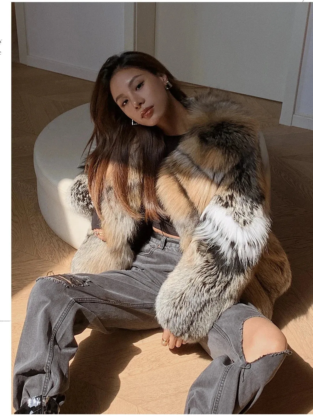 Real Natural Silver Fox Fur High Class Chic Genuine Fur coat Autumn coat