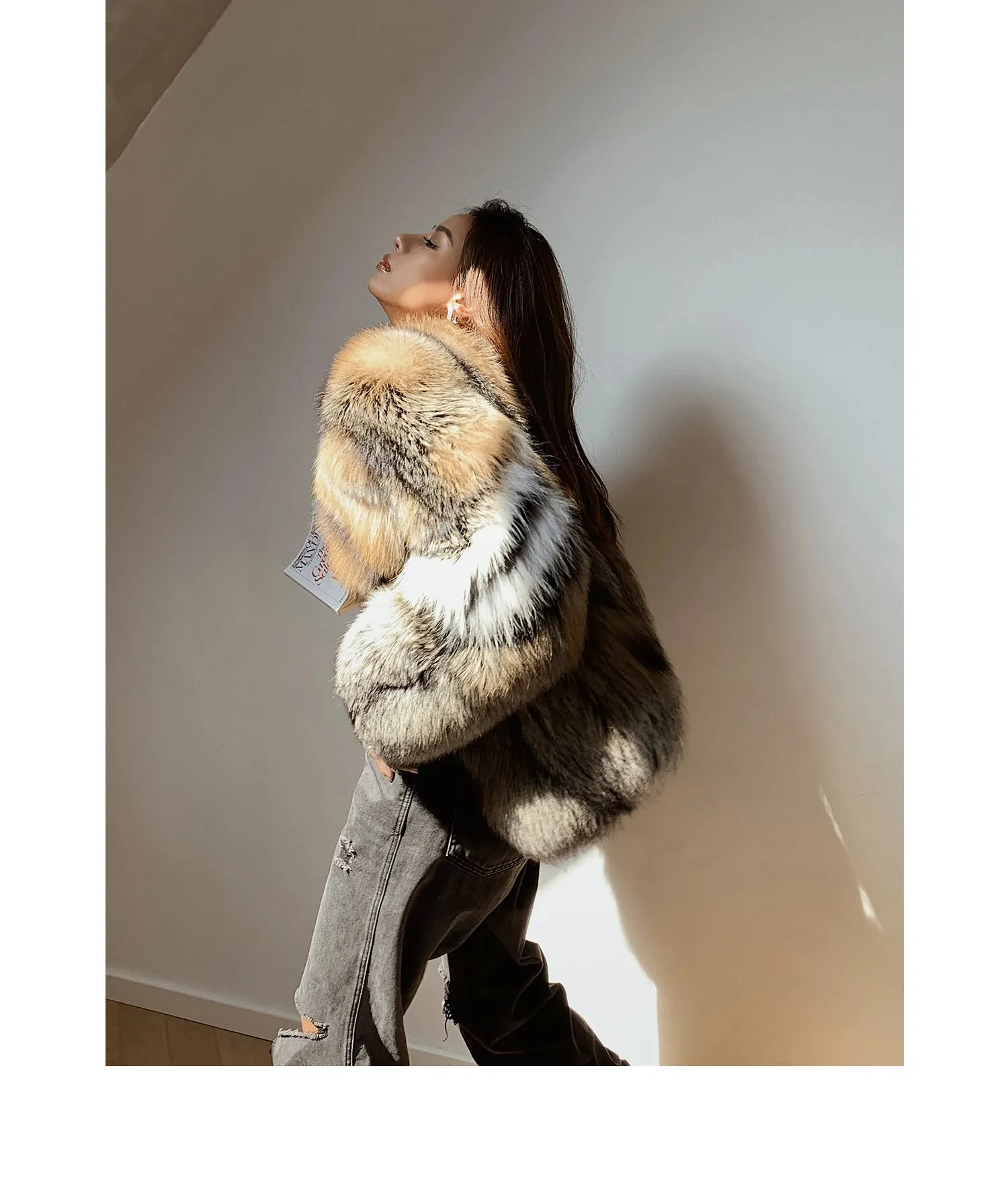 Real Natural Silver Fox Fur High Class Chic Genuine Fur coat Autumn coat