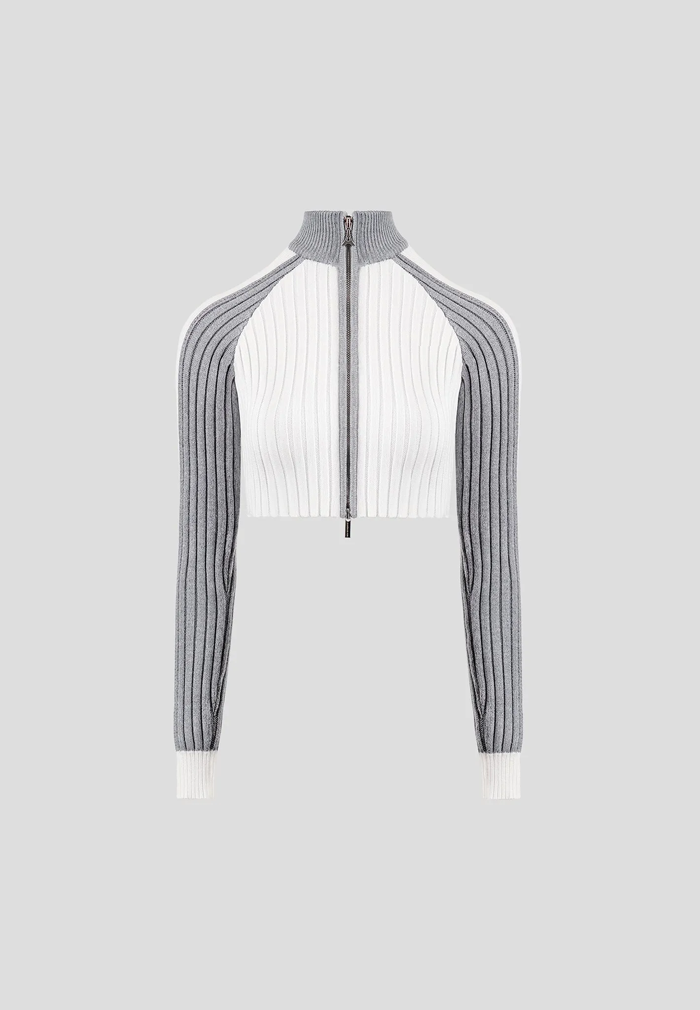 Rib Knit Track Jacket - Off White/Grey