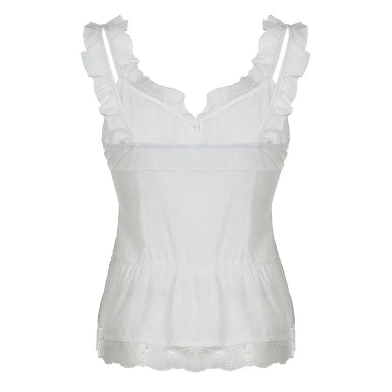 Ruffled Lace Trim Corset Top