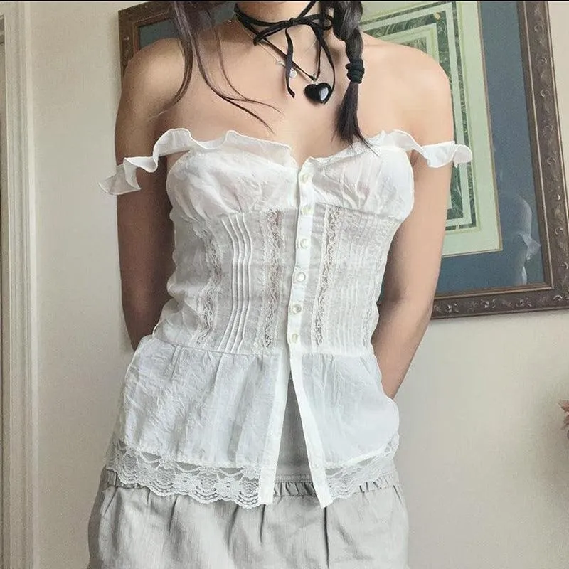 Ruffled Lace Trim Corset Top