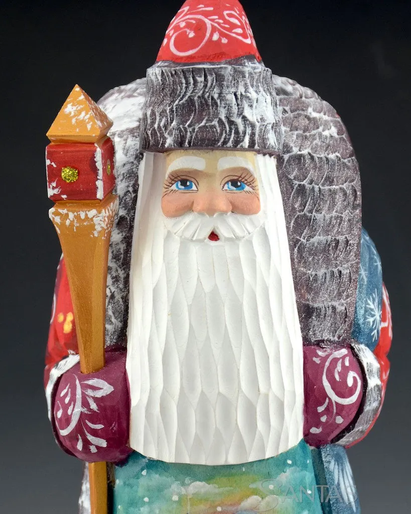 Russian Santa with Frosted Trim and Painted Scenes