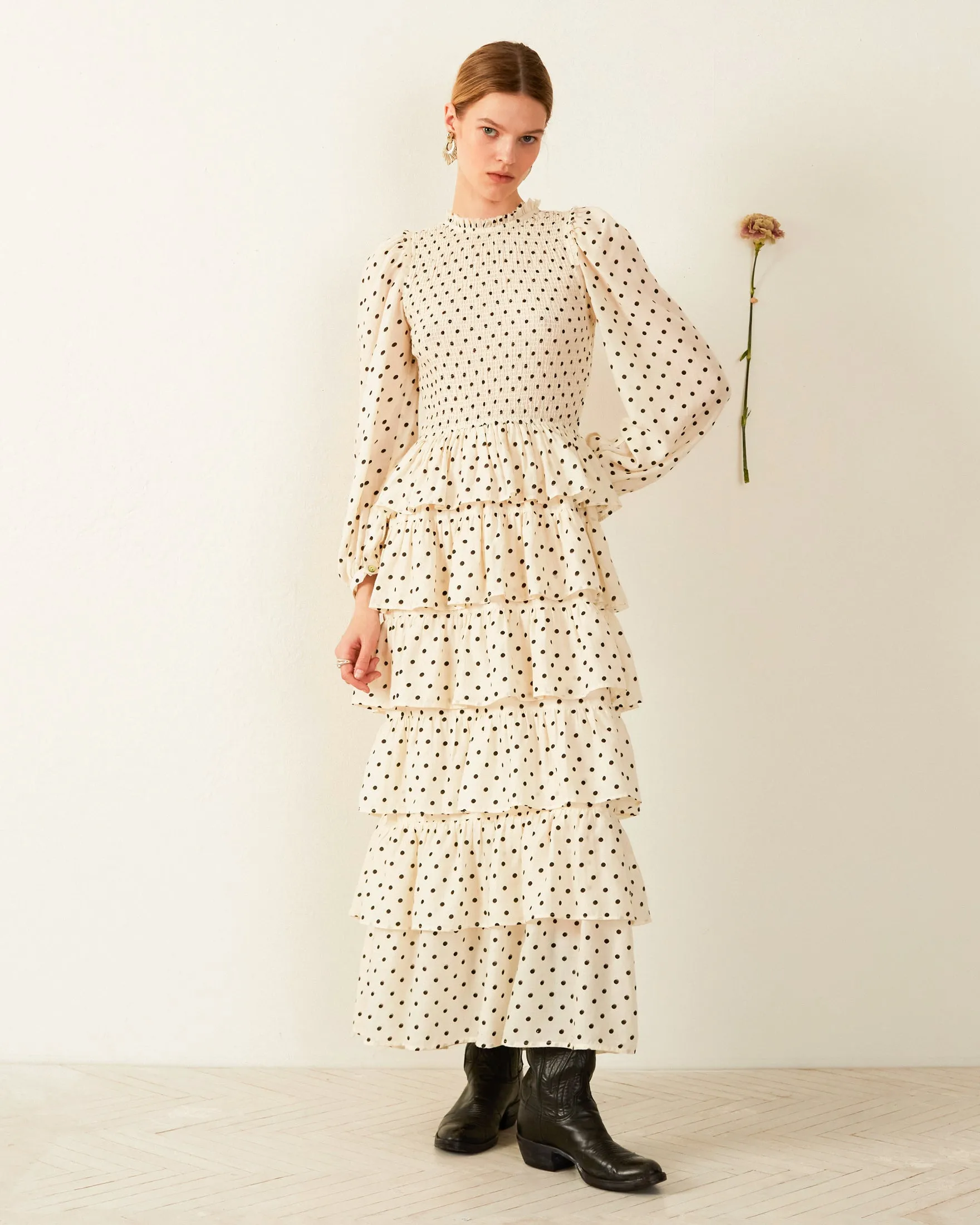 Shelby Cream Dot Smocked Dress