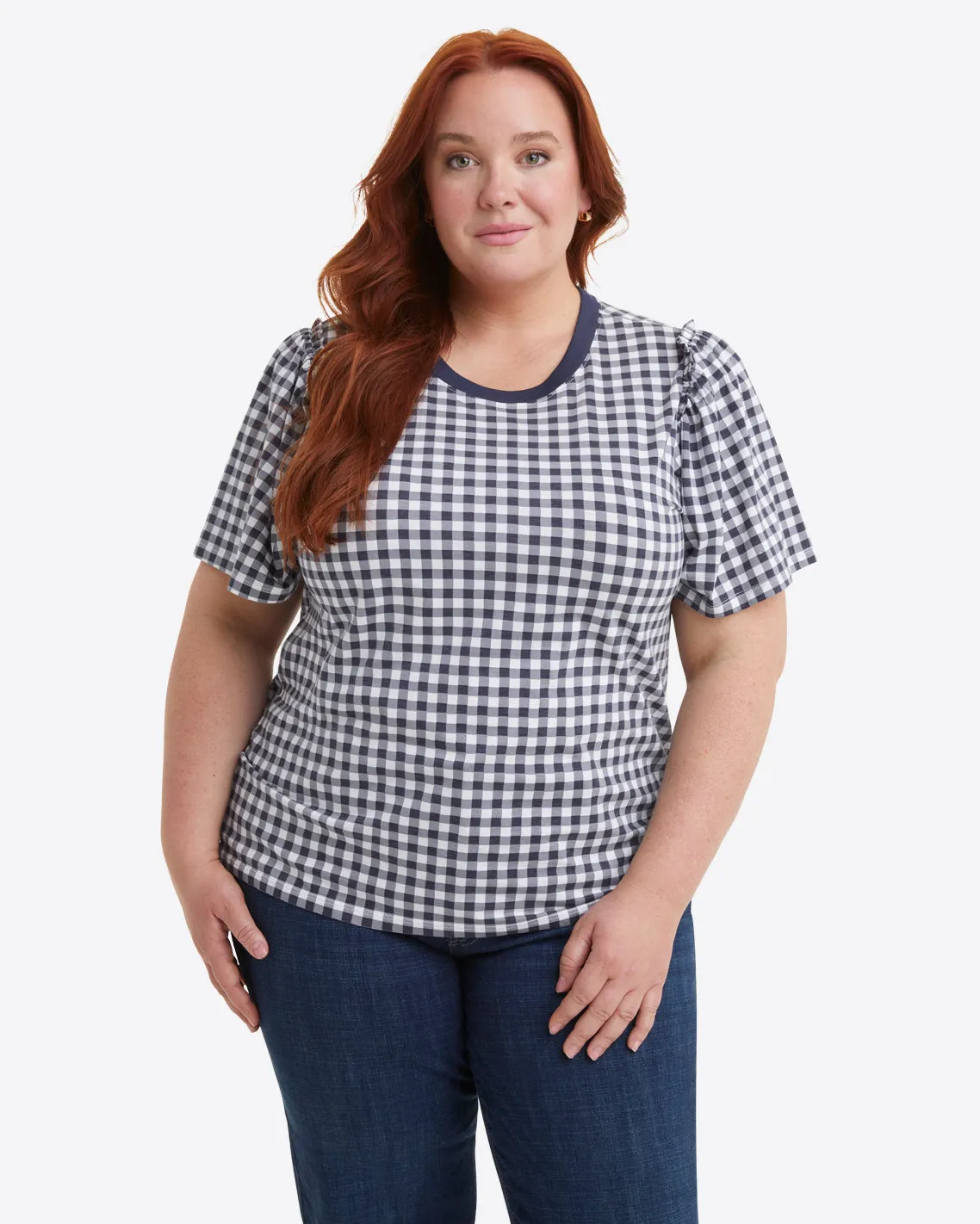 Short Sleeve Easy Knit Top in Gingham