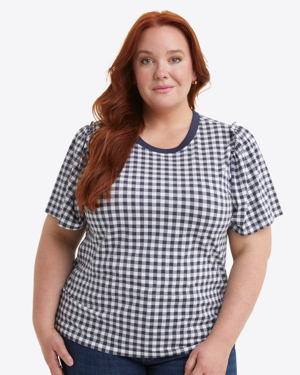 Short Sleeve Easy Knit Top in Gingham