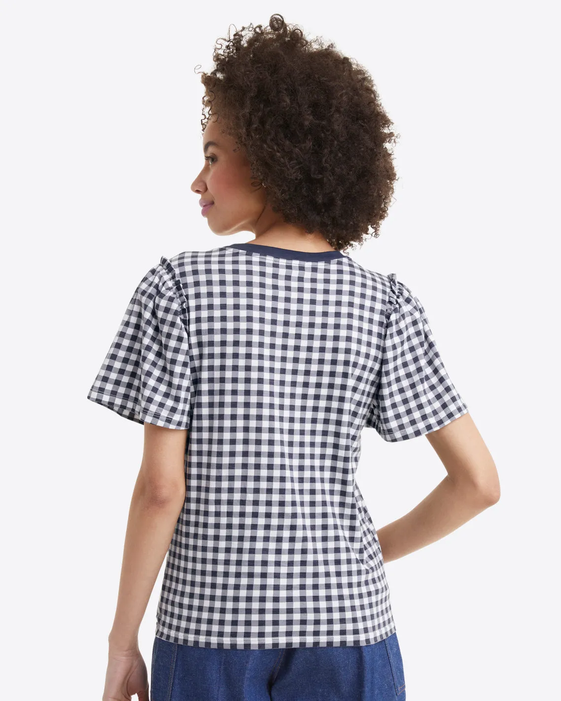 Short Sleeve Easy Knit Top in Gingham