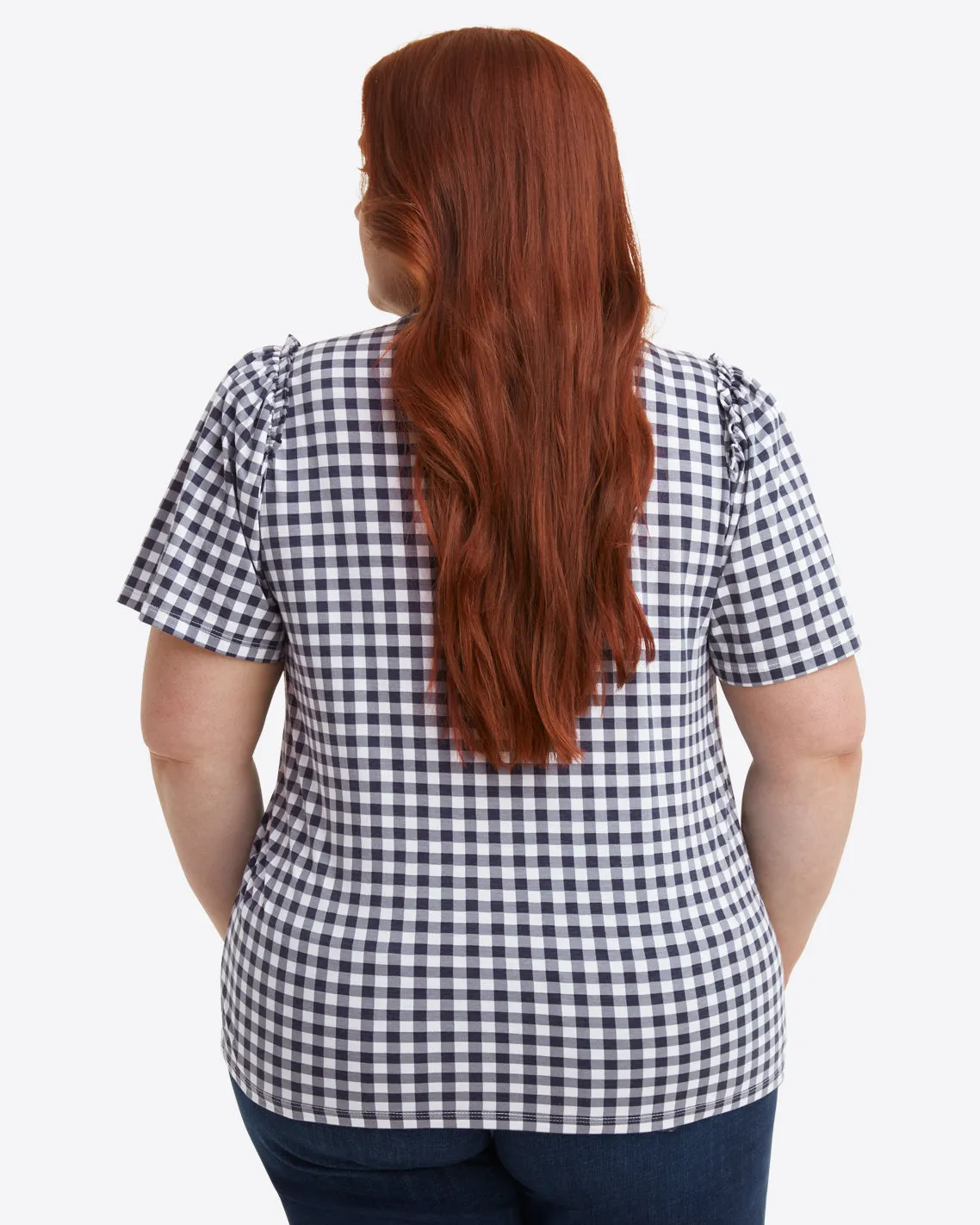 Short Sleeve Easy Knit Top in Gingham