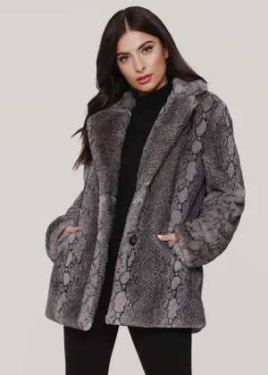 Snake Print Faux Fur Coat