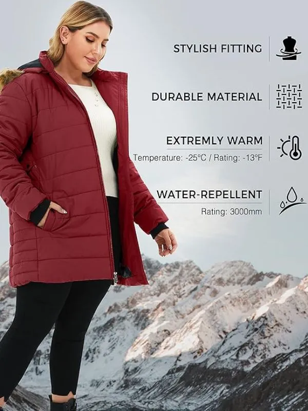 Soularge Women's Plus Size Winter Jacket Thickened Mid Length Puffer Coat