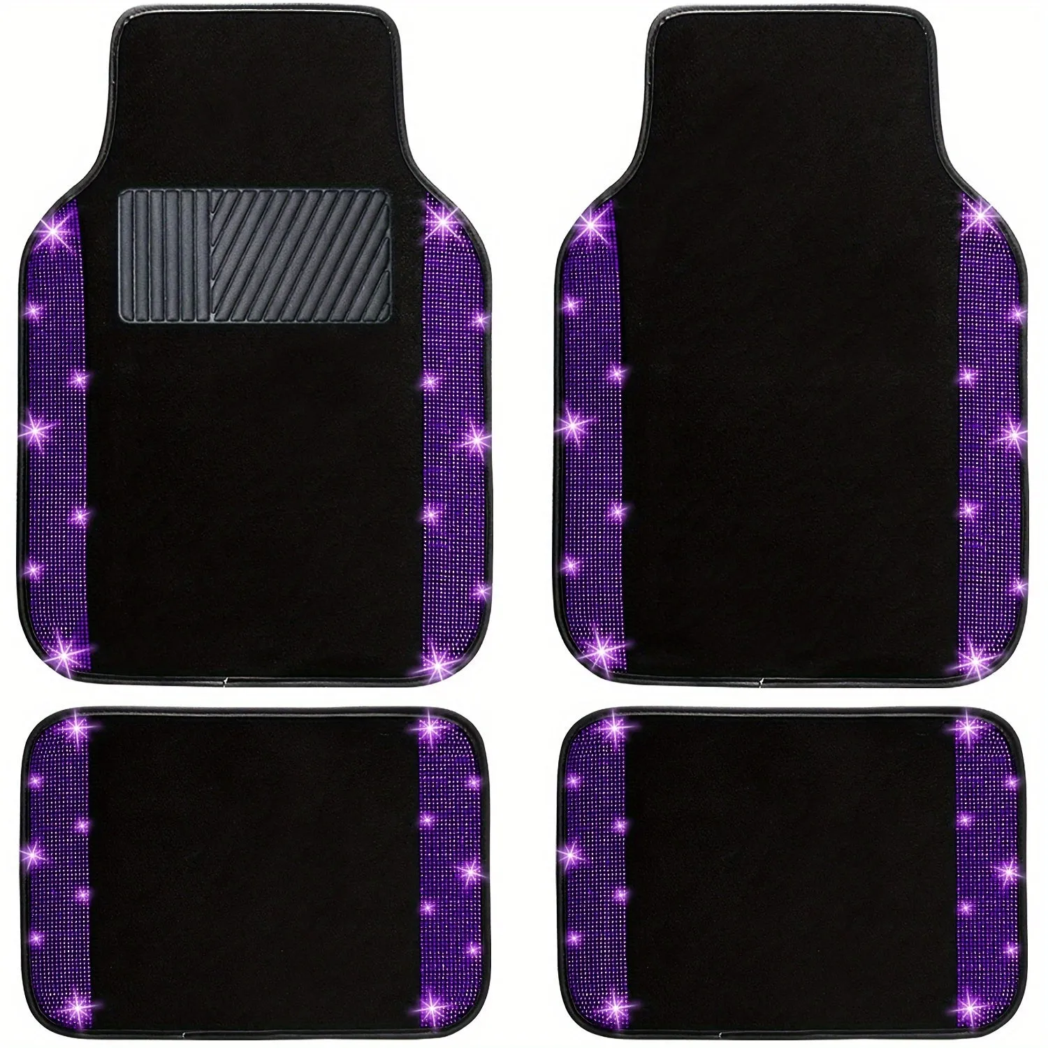 Sparkling Bling Car Floor Mats - Dazzling Full Set for Cars, SUVs & Trucks - Universal Fit with Anti-Slip Glitter Diamond Surface