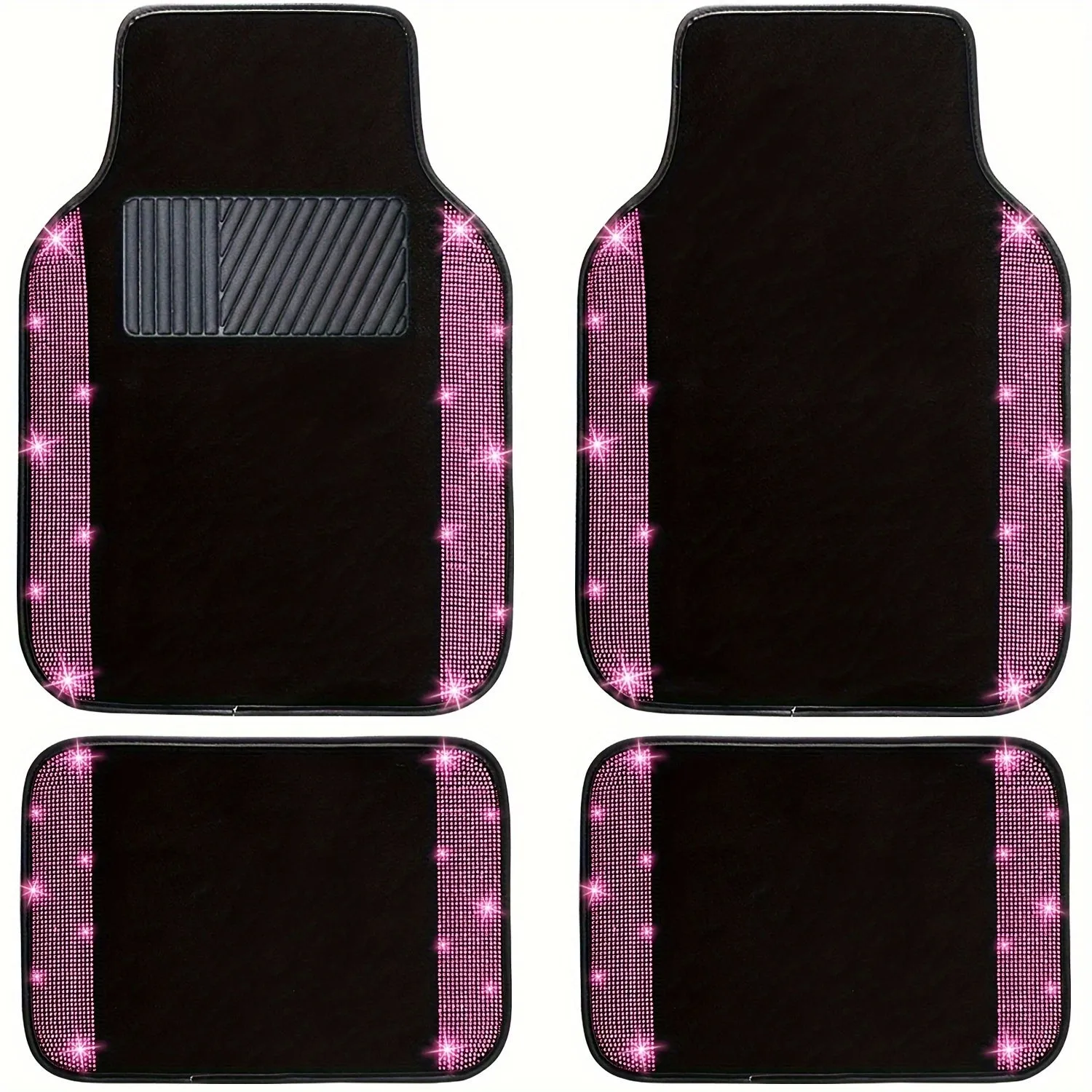 Sparkling Bling Car Floor Mats - Dazzling Full Set for Cars, SUVs & Trucks - Universal Fit with Anti-Slip Glitter Diamond Surface