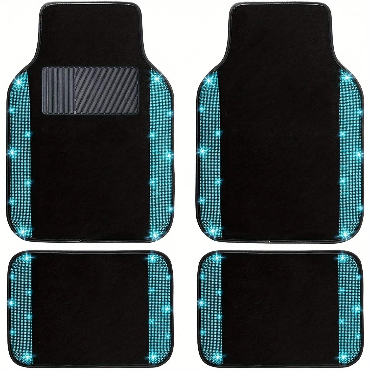 Sparkling Bling Car Floor Mats - Dazzling Full Set for Cars, SUVs & Trucks - Universal Fit with Anti-Slip Glitter Diamond Surface