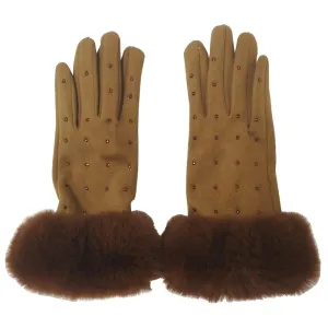 Studded Faux Suede Gloves in Mocha