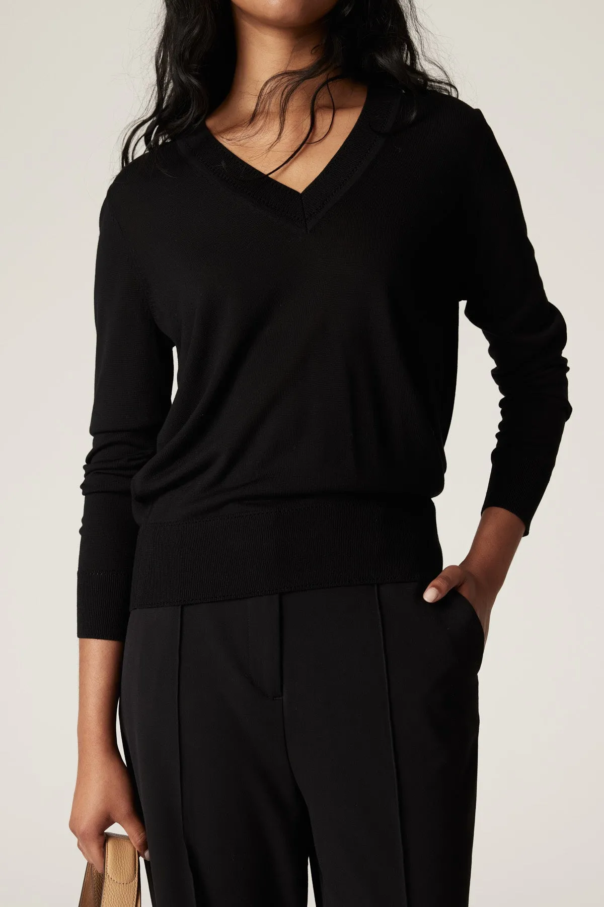 Tencel V Neck Jumper - Black