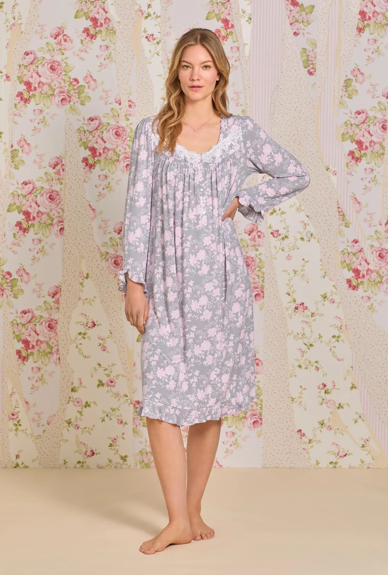 Tencel™ Water Roses Waltz Long Sleeve Knit Nightgown