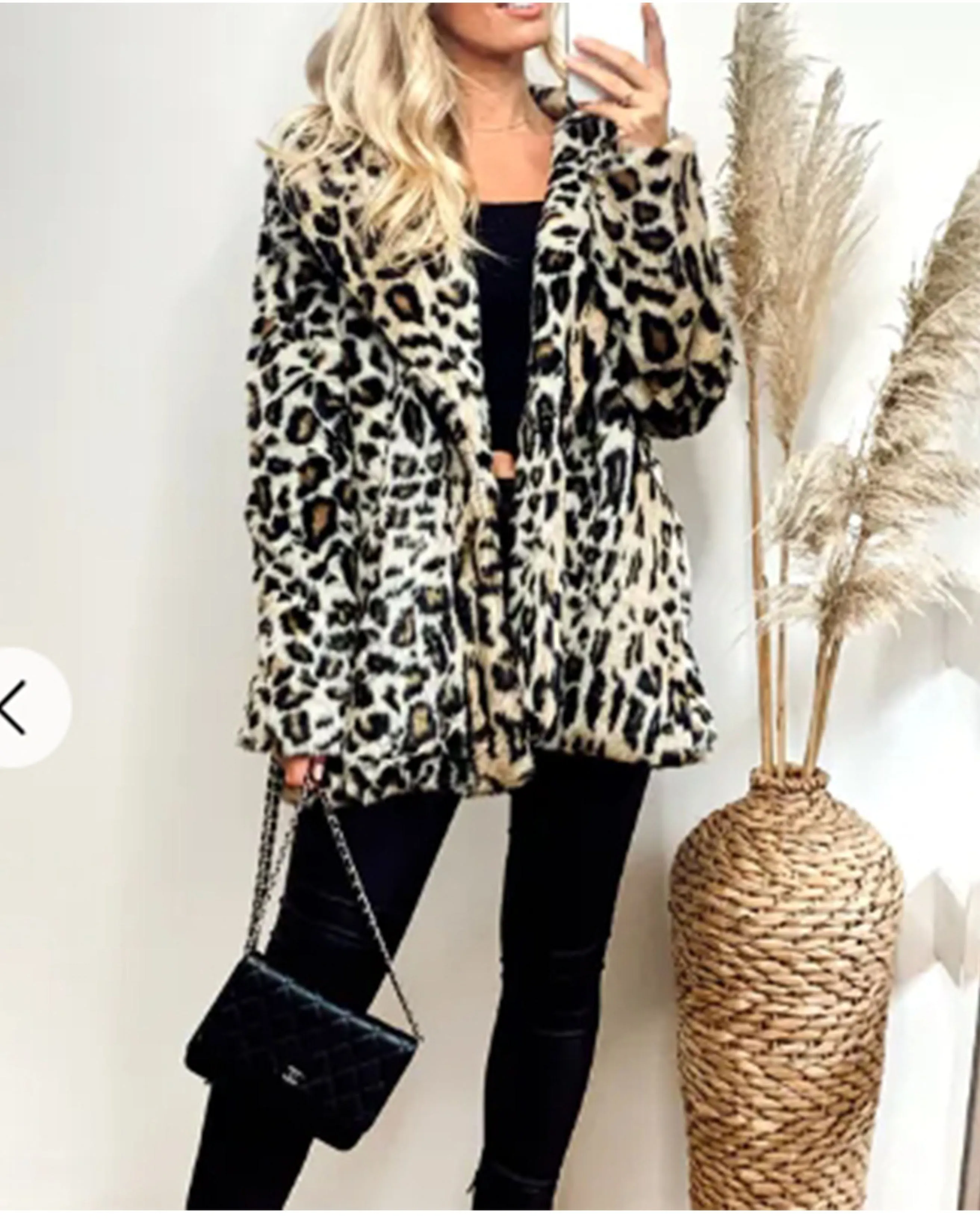 Trendy Leopard print faux fur oversized coat