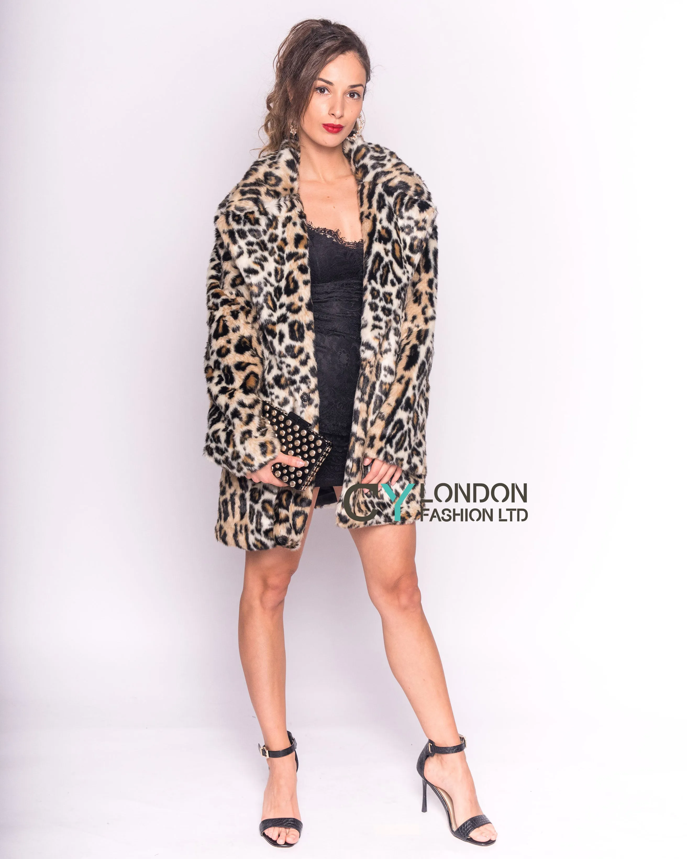 Trendy Leopard print faux fur oversized coat