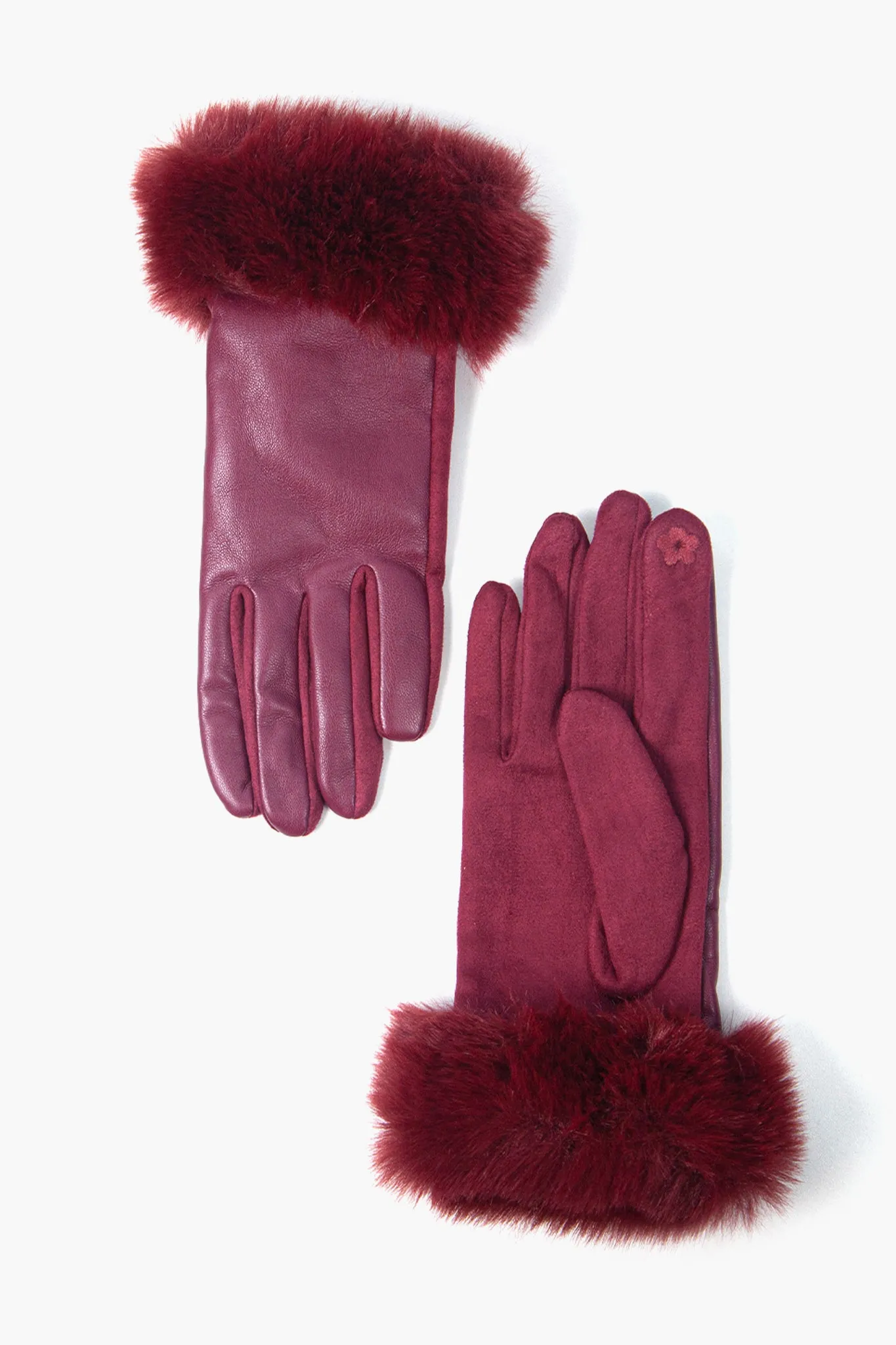 Vegan Leather Touch Screen Gloves- Berry