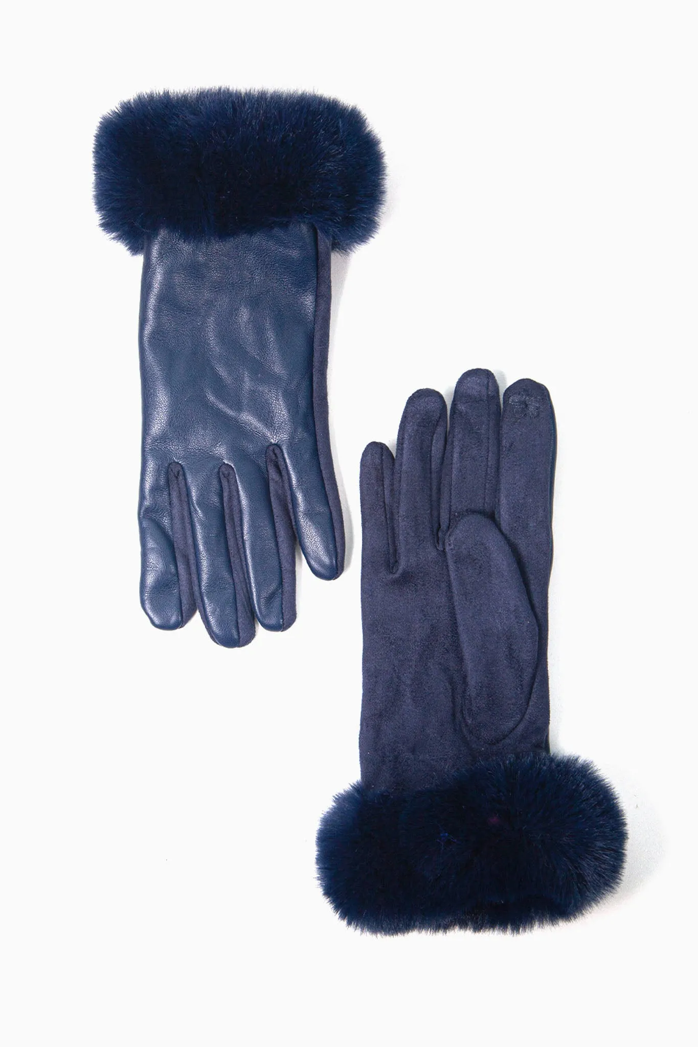 Vegan Leather Touch Screen Gloves- Navy Blue