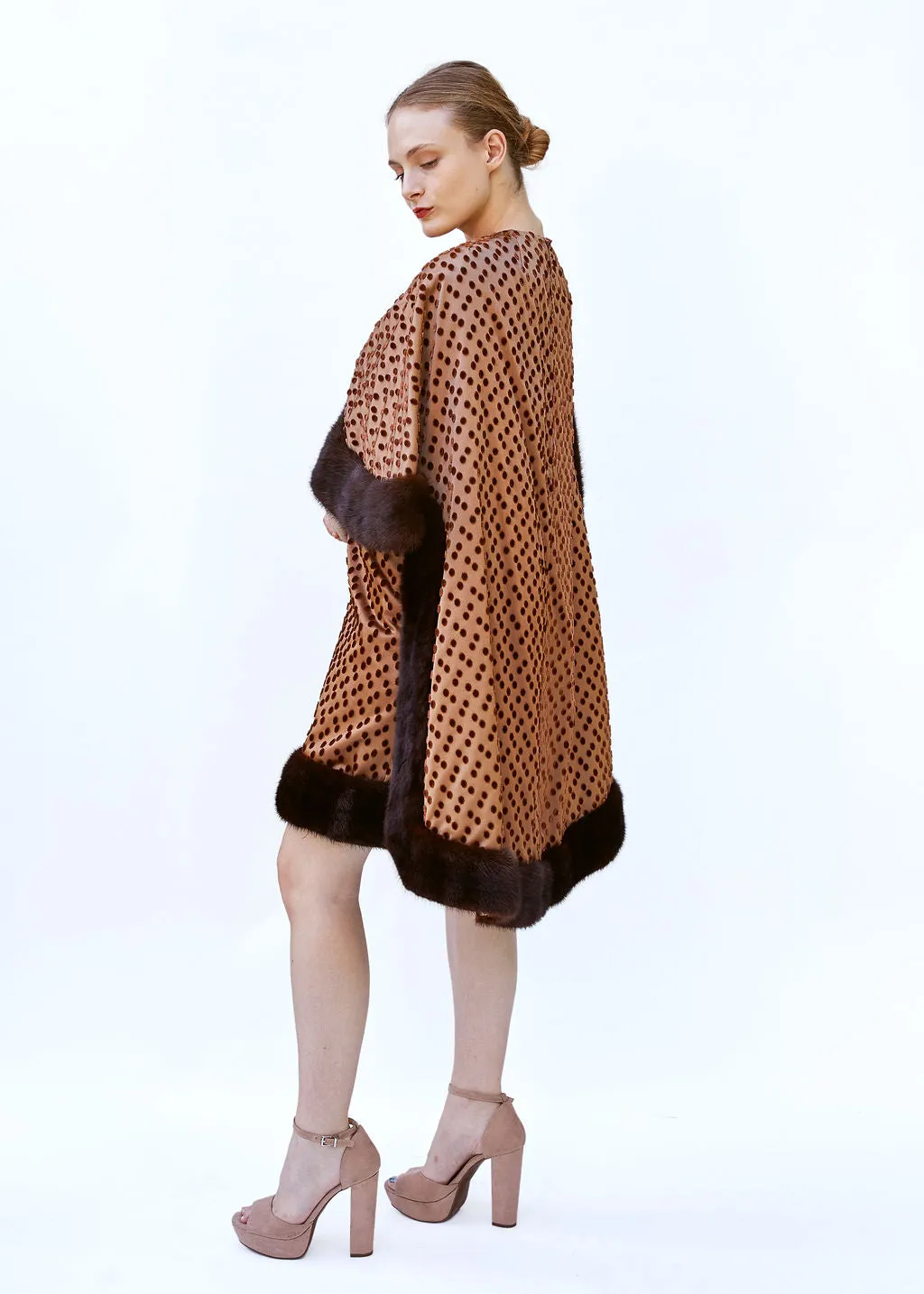 Vintage Brown Polka Dot 1960's Mink Dress & Cape set