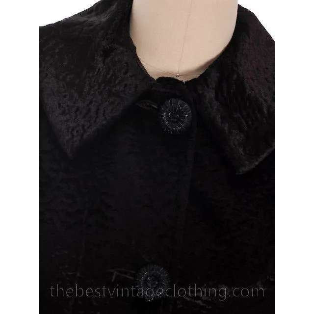 Vintage Faux Broadtail Lamb Swing Jacket Womens Faux Fur Black Large 1940s