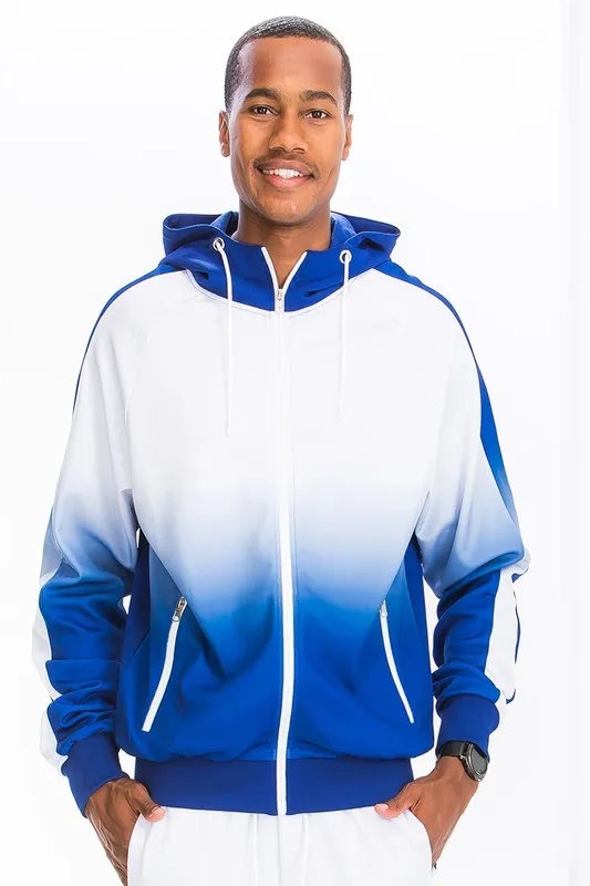 White Blue Full Zip Ombre Track Suit