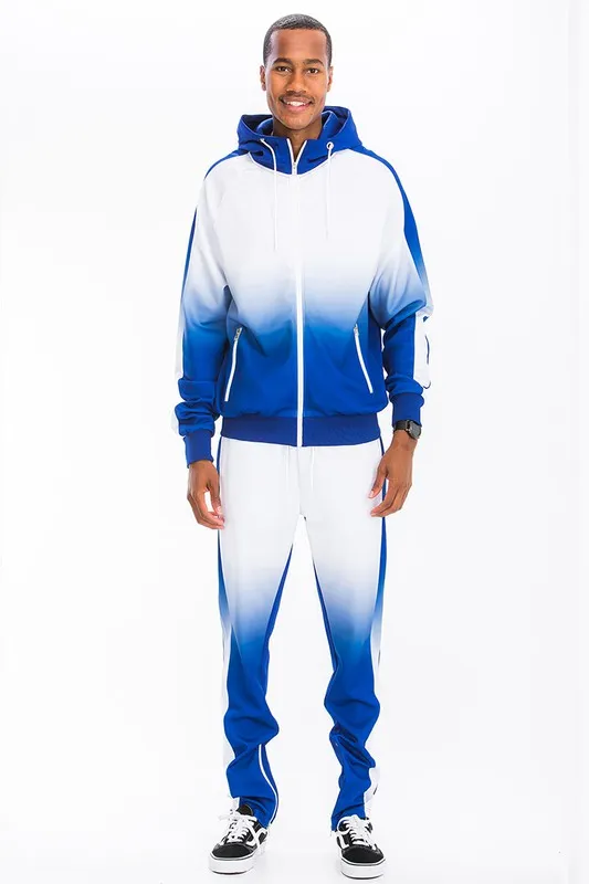 White Blue Full Zip Ombre Track Suit